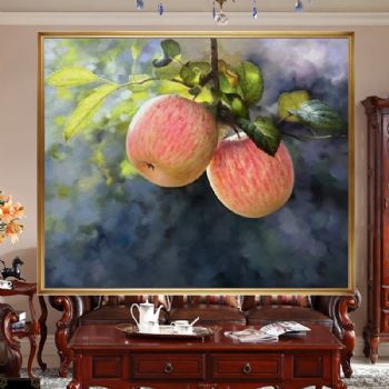 Pure hand-painted realistic still life oil painting of apples, safe and sound, good things come in pairs, bedroom and living room oil paintings