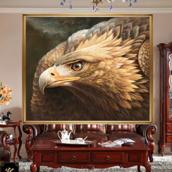 精品写实动物油画雄鹰油画鹏程万里实木外框