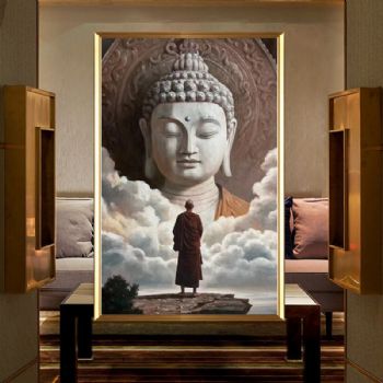 手绘神佛写实油画中式玄关中堂油画实木外框十五天之内发货
