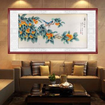 工笔画 事事如意 典雅红褐实木框 手绘 花鸟画 国画