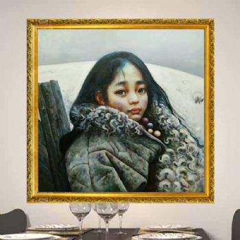 纯手绘手工 仿艾轩名作 西藏女孩 线条框 适合客厅挂画 高品质油画