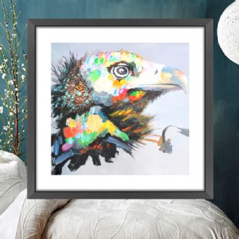 刀画 纯手绘手工 印象油画 多彩漂亮的雄鹰 线条框