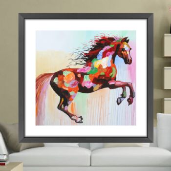 刀画 纯手绘手工 印象油画 多彩漂亮的大马 线条框