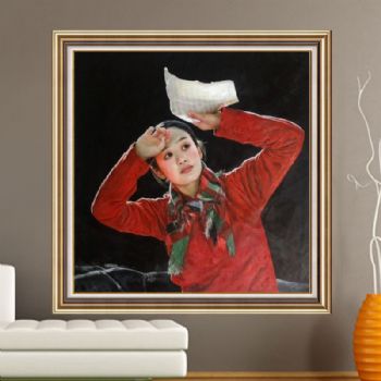 纯手绘手工 人物油画 女孩 纯朴 线条框 收藏油画 临摹名家作品