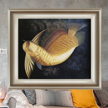 纯手绘手工 写实油画 龙鱼 线条框