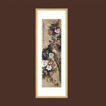 手绘 手工国画 玉兰清香透碧霄 典雅红褐实木框