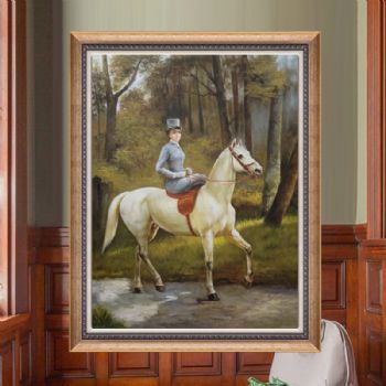 装饰画油画客厅挂画欧式经典油画 骑马少女 欧美人物画