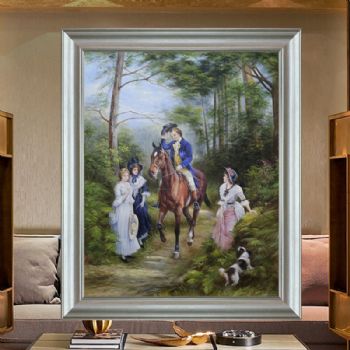 欧式经典油画贵族出游 装饰画油画客厅挂画壁画 纯手绘手工 欧美人物画