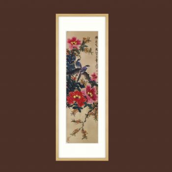 手绘 手工 国色天香 国画 典雅红褐实木框 国画牡丹