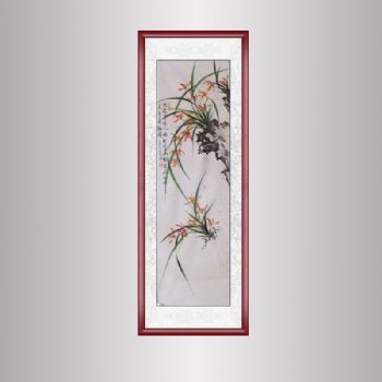 兰花香 手绘 手工 国画 典雅红褐实木框