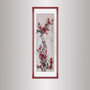 梅花 手绘 手工 国画 典雅红褐实木框