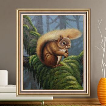 装饰画油画客厅挂画壁画餐厅玄关书房 纯手绘手工 小松鼠B 线条框