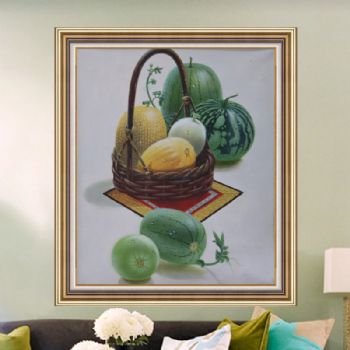 纯手绘手工 写实油画 水果与篮子