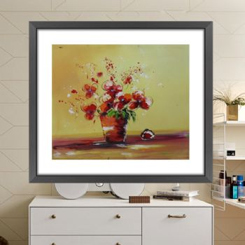 刀画 纯手绘手工 印象油画 花瓶 线条框