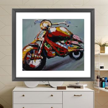 刀画 纯手绘手工 印象油画 摩托车 线条框