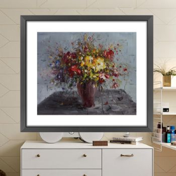 刀画 纯手绘手工 印象油画 花瓶 线条框