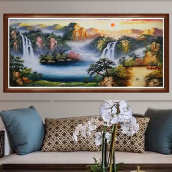 纯手绘手工 山水刀笔画 聚宝盆 油画风景 家庭挂画 酒店挂画 企业挂画