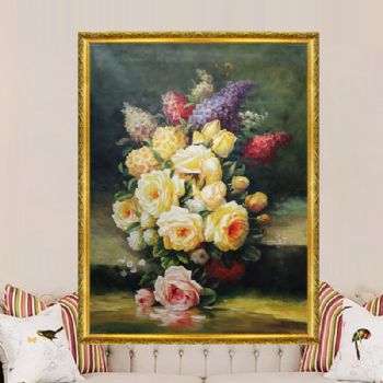 欧式油画 纯手绘手工 花卉盘景 欧式古典花卉油画