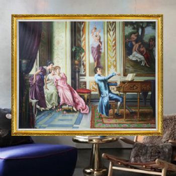 家庭装饰油画 酒店装饰油画 欧式经典油画 纯手绘手工 钢琴演奏 线条框