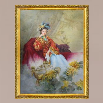 装饰画油画客厅挂画壁画 纯手绘手工 古装女王范 线条框