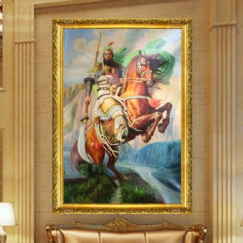 独家裂纹麻布油画 中式油画 纯手绘手工 关公 关羽 关二爷 线条框