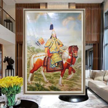 独家裂纹麻布油画 纯手绘手工 乾隆皇帝大阅图 线条框