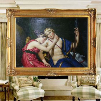 独家裂纹麻布油画 欧式经典油画 纯手绘手工 神话图 线条框 欧美人物画