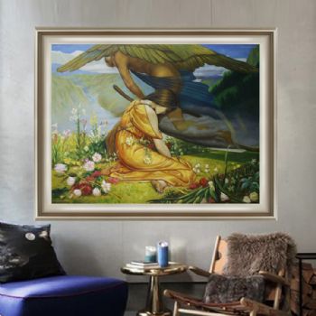 现货欧式经典油画 少女与怪兽 线条框