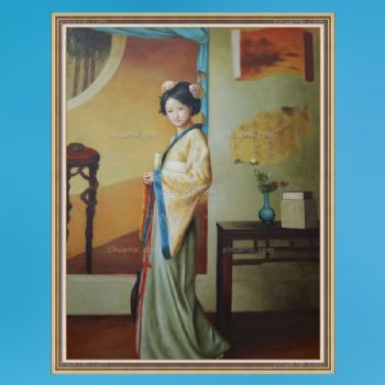 装饰画油画客厅挂画壁画餐厅玄关 纯手绘手 古代中式美人