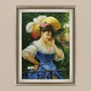 独家裂纹麻布油画 欧式经典油画 纯手绘手工 欧洲女孩 线条框 欧美人物画