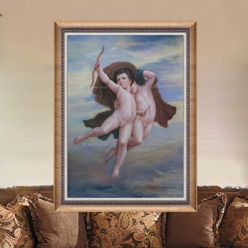 独家裂纹麻布油画 欧式经典油画 纯手绘手工 双子图B 线条框