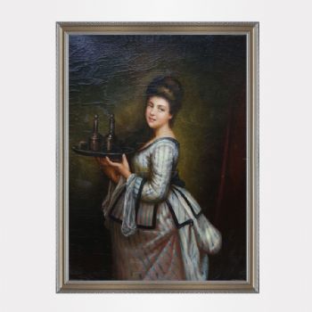 独家裂纹麻布油画 欧式经典油画 纯手绘手工 欧式妇人 线条框 欧美人物画