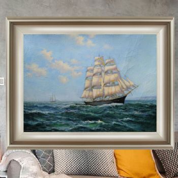 独家裂纹麻布油画 欧式经典油画 大帆船E 线条框