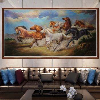 装饰画油画 手绘动物油画 马 八骏图 龙马精神 客厅办公室酒店挂画