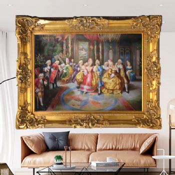 欧式经典油画 纯手绘手工 欧式贵族聚会 线条框