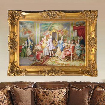 欧式经典油画 纯手绘手工 欧式贵族聚会 线条框