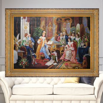 欧式经典油画 纯手绘手工 欧式贵族教育与娱乐 线条框