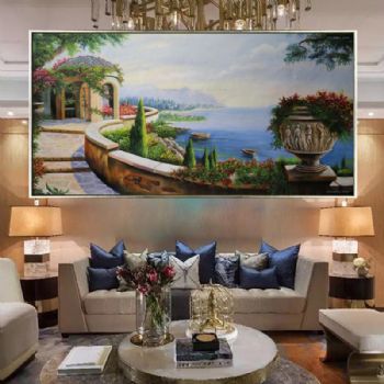 装饰画油画客厅挂画壁画 纯手绘手工 地中海 线条框