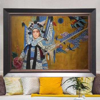 独家裂纹麻布油画 经典油画 纯手绘手工 中国国粹京剧 线条框