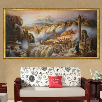 上下五千年手绘人物油画装饰画气势宏伟大佛天安门黄河兵马俑