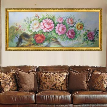 装饰画油画客厅挂画 纯手绘手工 荣华富贵 线条框