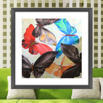 纯手绘手工 印象油画 美丽的蝴蝶 线条框