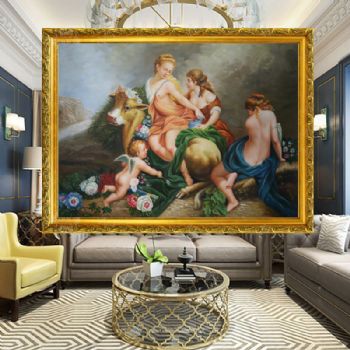 欧式经典油画 纯手绘手工 仙女 天使 金牛 线条框