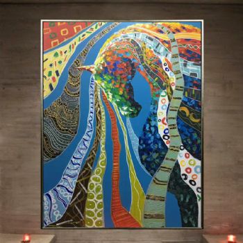 纯手绘手工家庭挂画酒店挂画玄观中式挂画多彩的马装饰画线条框DCDM03