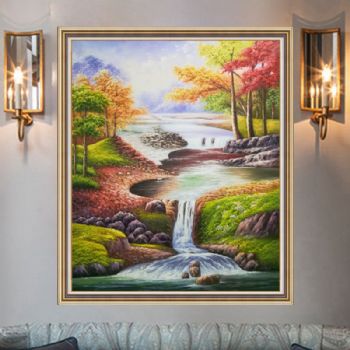 纯手绘手工 山水油画 色彩丰富 中式油画 家庭挂画 酒店挂画