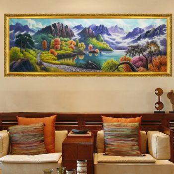 纯手绘手工 风景油画 山水画 聚宝盆 中式油画 家庭挂画 酒店挂画 办公室挂画