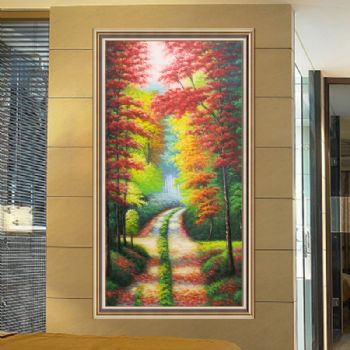 纯手绘手工 装饰油画 风景画 丰收 黄金大道 中式油画 家庭挂画 酒店挂画