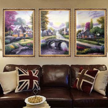 纯手绘手工 三联画 三张组合油画 托马斯风景油画 家庭挂画 酒店挂画 办公室挂画