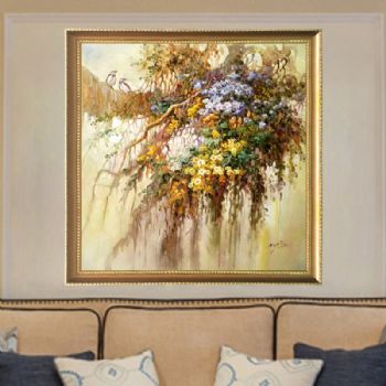 纯手绘手工 一树盛开的紫藤萝花 中式油画 家庭挂画 酒店挂画 办公室挂画A