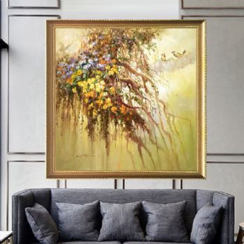 纯手绘手工 一树盛开的紫藤萝花 中式油画 家庭挂画 酒店挂画 办公室挂画B